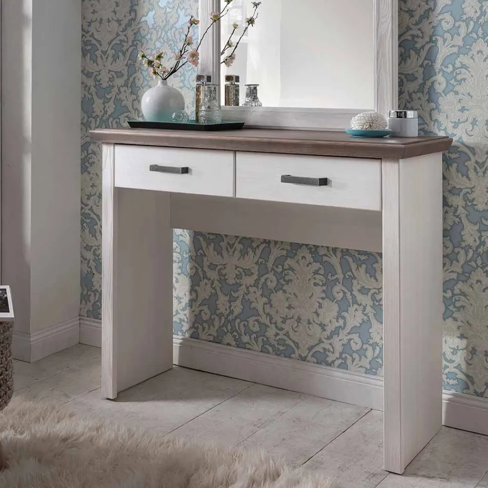 Wohnen Schminktisch Konsole Izarella in Weiß und Taupe