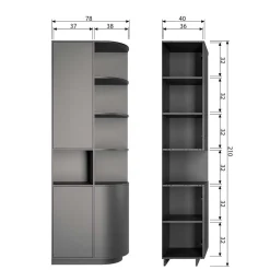 Wohnen Esszimmer-Vitrinen*Schrank einseitig abgerundet in Schwarz - Niwidus