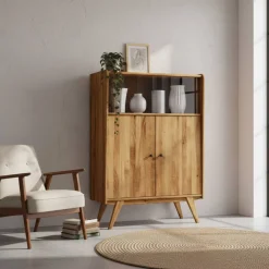 Wohnen Schrank im Mid Century Stil aus Wildeiche Holz - Hardus