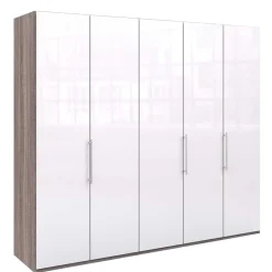 Wohnen Schränke|Kleiderschränke*Schrank in Weiß Glas & Eiche Dunkel - Empresian