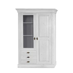 Wohnen Esszimmer-Vitrinen*Schrank Vitrine Satumare in Weiß Kiefer teilmassiv