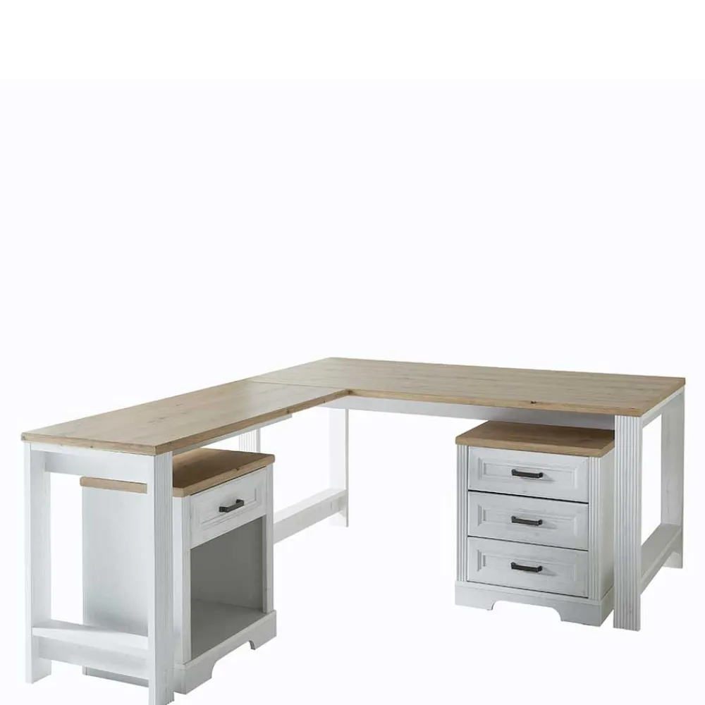 Wohnen Schreibtisch & Rollcontainer Set - Mehady (dreiteilig)