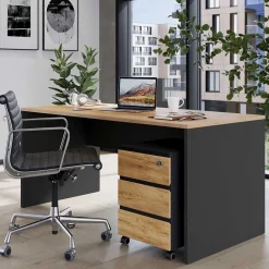 Wohnen Graue Möbel|Bürotische*Schreibtisch & Rollcontainer 158x79 cm - Contrage (zweiteilig)
