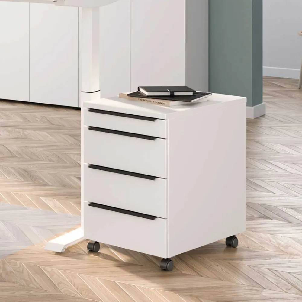 Wohnen Weiße Möbel|Bürotische*Schreibtisch & Rollcontainer Set - Sparkle (zweiteilig)