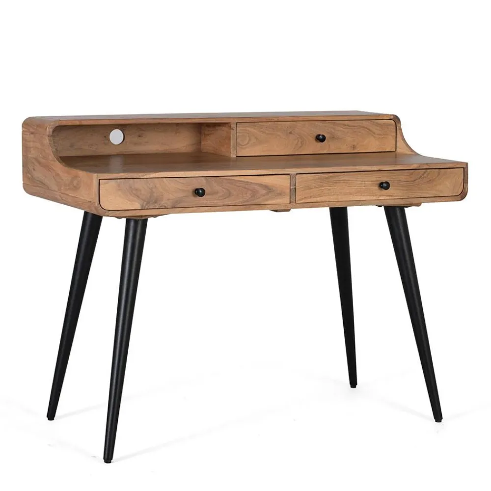 Wohnen Schwarze Möbel|Naturholzmöbel*Schreibtisch aus Akazie Massivholz - Sugora