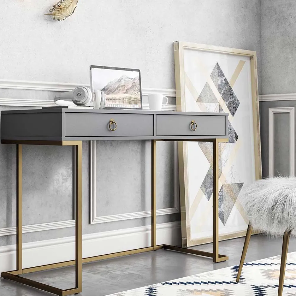 Wohnen Bürotische|Jugendzimmertische*Schreibtisch in Grau und Messing - Woman