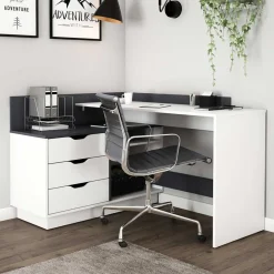 Wohnen Bürotische|Jugendzimmertische*Schreibtisch in Weiß und Anthrazit - Hugadano