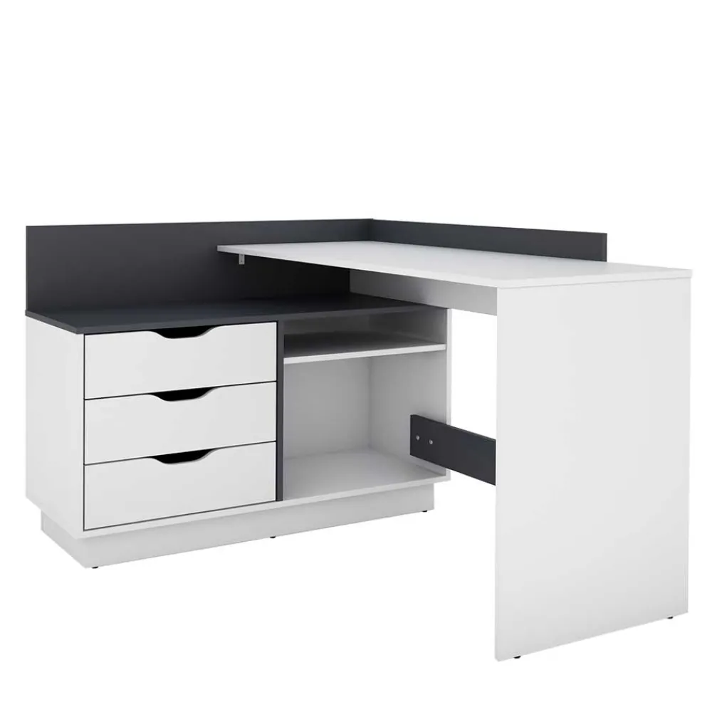 Wohnen Bürotische|Jugendzimmertische*Schreibtisch in Weiß und Anthrazit - Hugadano