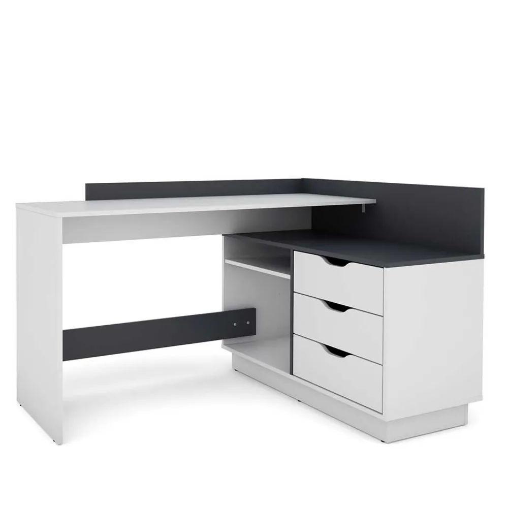 Wohnen Bürotische|Jugendzimmertische*Schreibtisch in Weiß und Anthrazit - Hugadano