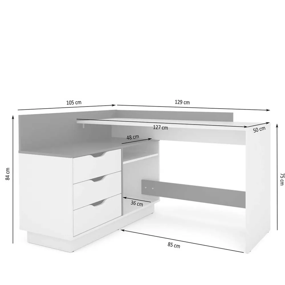 Wohnen Bürotische|Jugendzimmertische*Schreibtisch in Weiß und Anthrazit - Hugadano