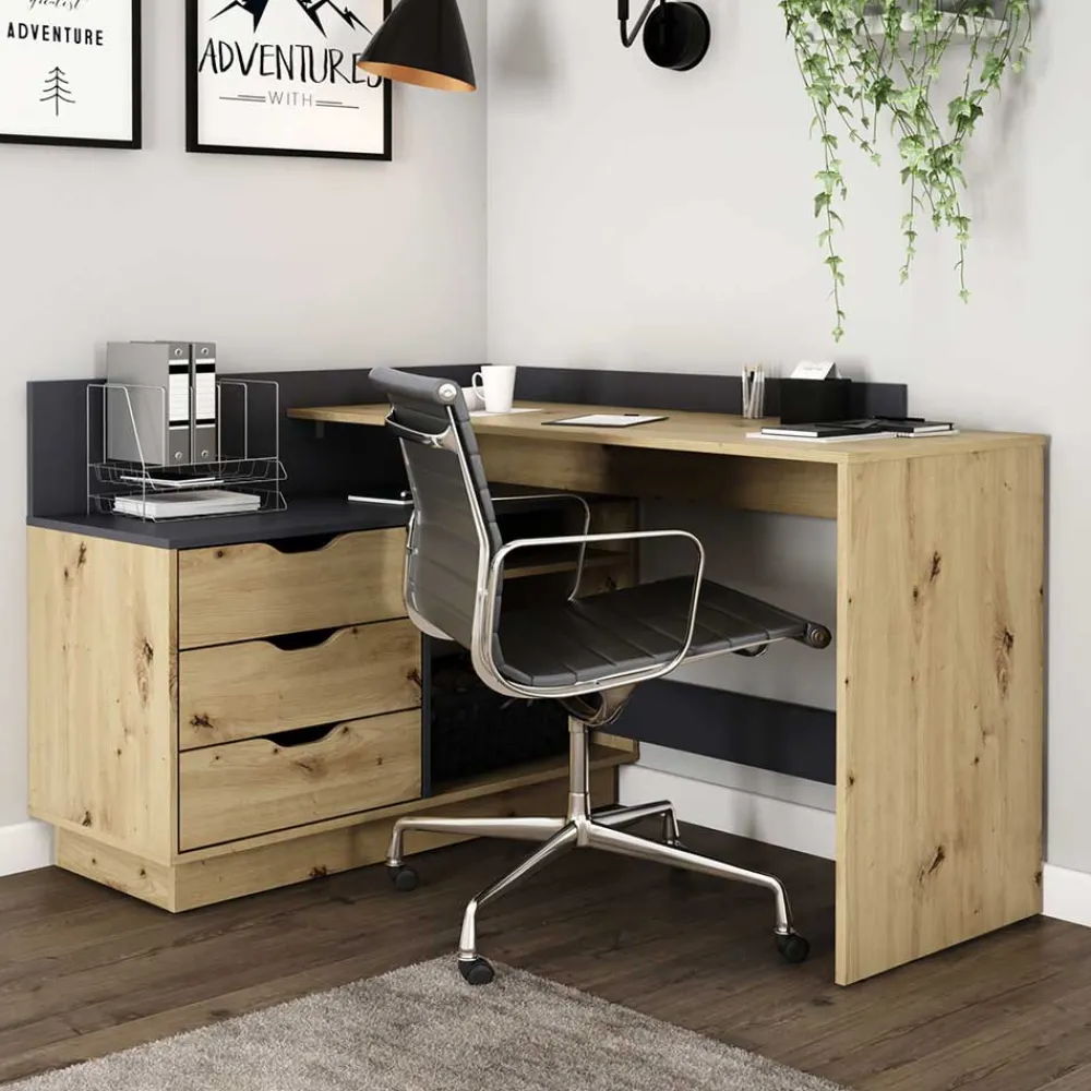 Wohnen Graue Möbel|Bürotische*Schreibtisch in Wildeiche NB & Anthrazit - Lician