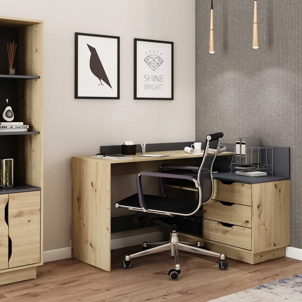 Wohnen Graue Möbel|Bürotische*Schreibtisch in Wildeiche NB & Anthrazit - Lician