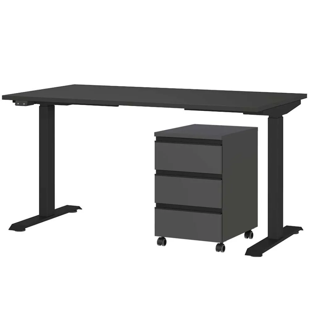 Wohnen Bürotische*Schreibtisch Kombination in Dunkelgrau - Espnoz (zweiteilig)