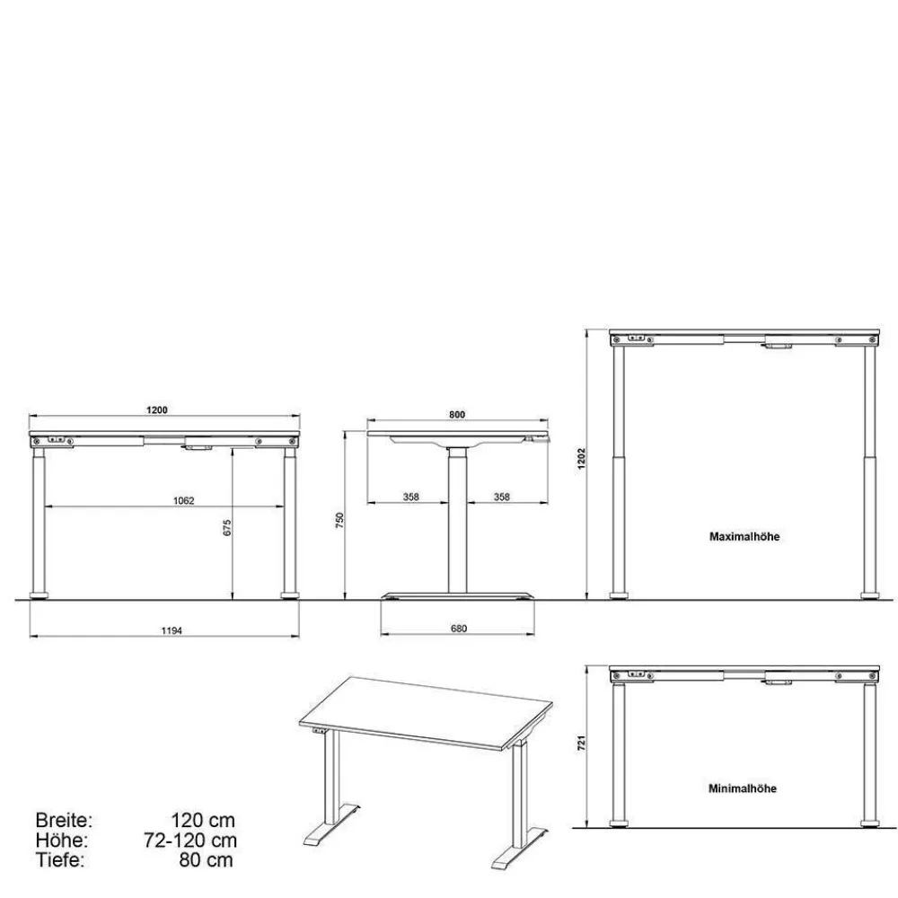 Wohnen Schwarze Möbel|Tische*Schreibtisch mit elektrischer Höhenverstellung - Rapinus