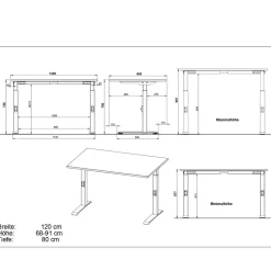 Wohnen Schreibtisch mit Höhenverstellung in Lichtgrau - Rapinus