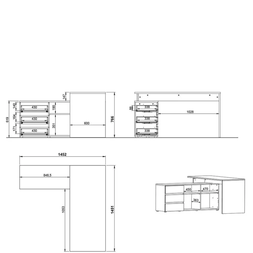 Wohnen Bürotische|Kinderschreibtische*Schreibtisch mit Regal - 4 Fächer & 3 Schubladen - Contrage