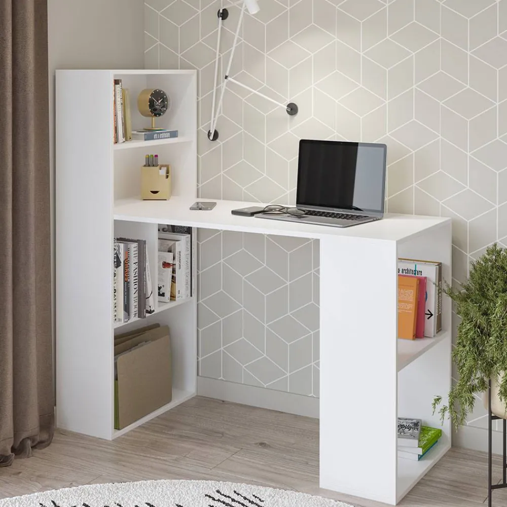 Wohnen Bürotische*Schreibtisch mit Regal in Weiß - Osicria