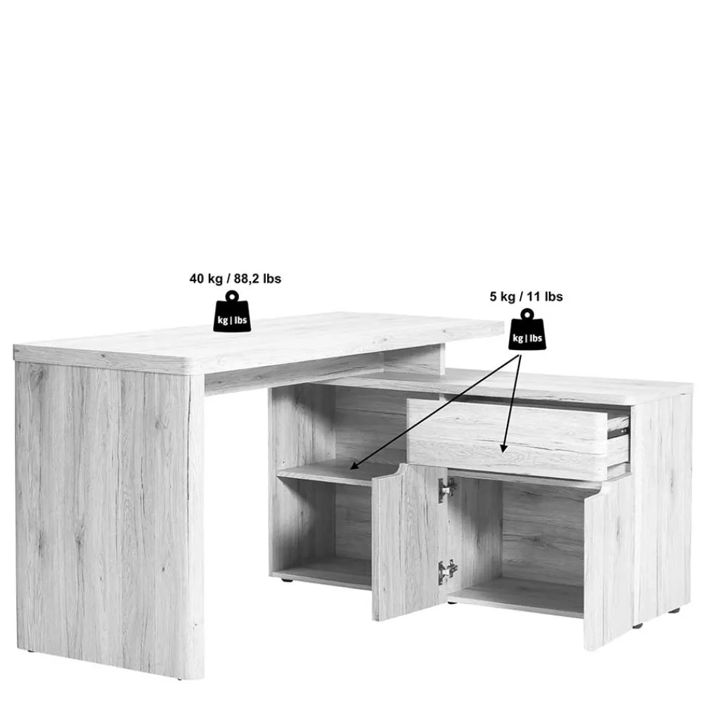 Kinder Wohnen Schreibtisch mit Seitenregal in Eiche Optik - Abacho