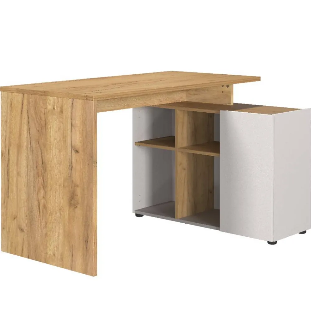 Wohnen Bürotische*Schreibtisch mit Seitenregal in Hellgrau - Chiron