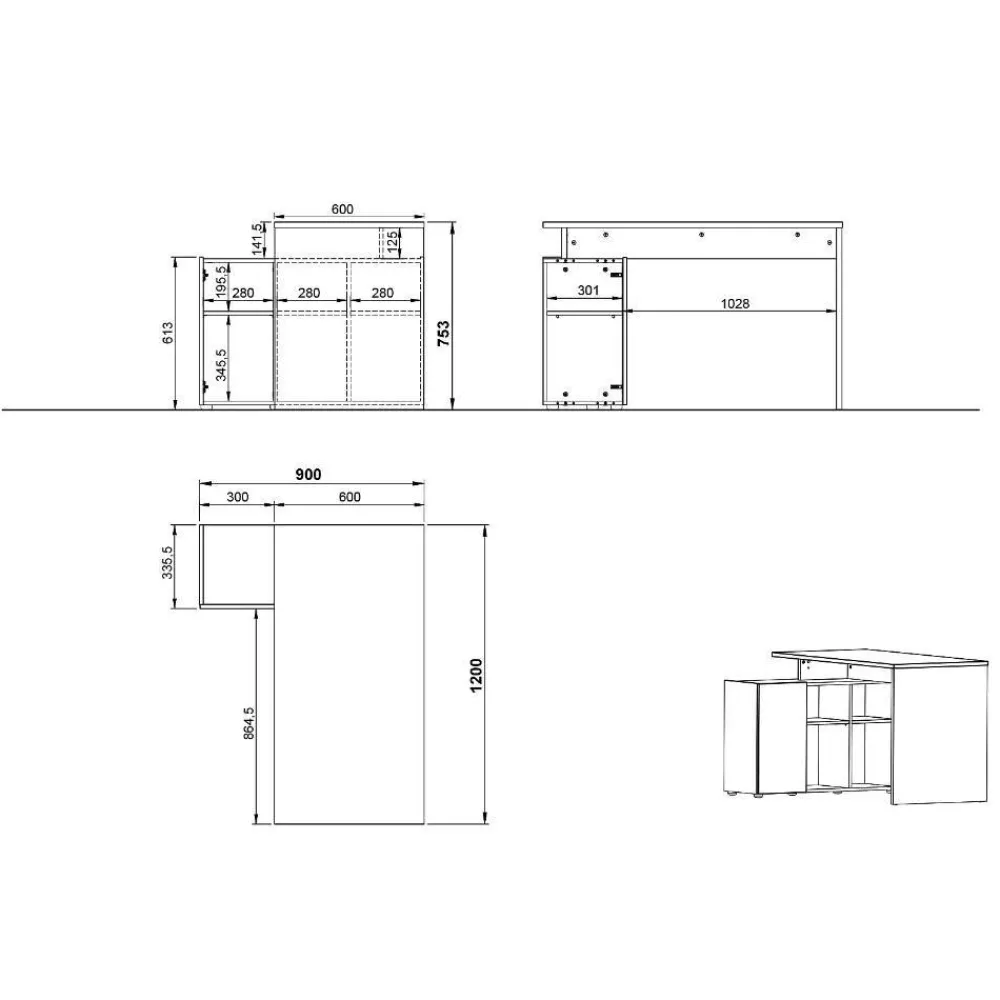 Wohnen Bürotische*Schreibtisch mit Seitenregal in Hellgrau - Chiron