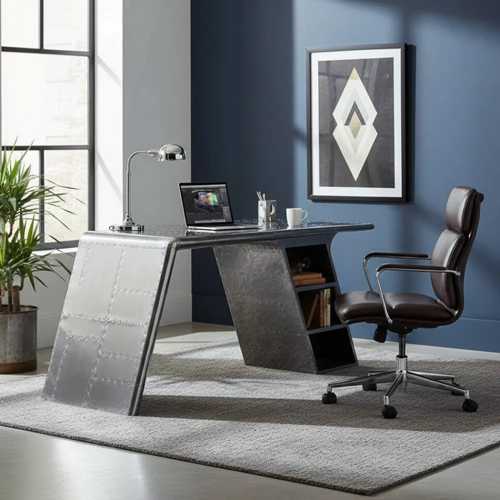 Wohnen Designermöbel*Schreibtisch Pilot in Alufarben