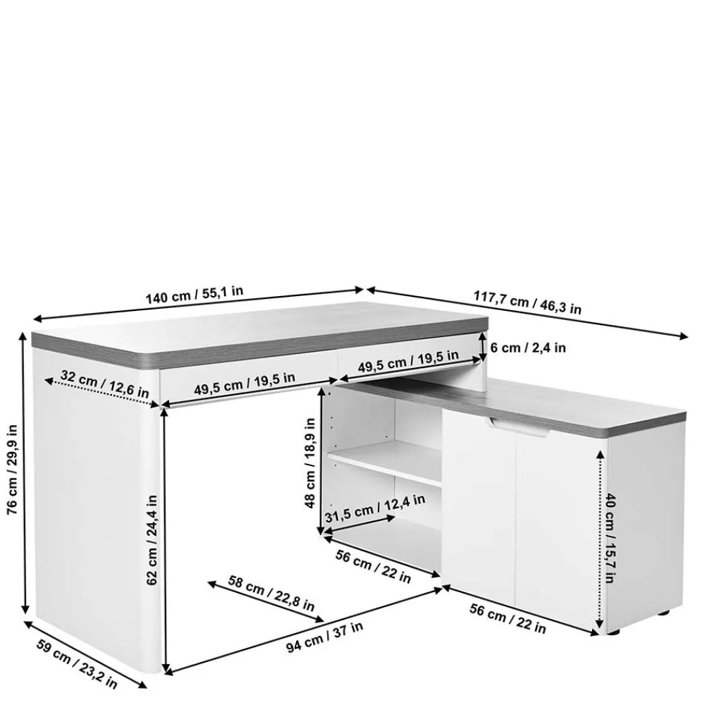 Wohnen Bürotische*Schreibtischkombination im Skandi Design - Xuana