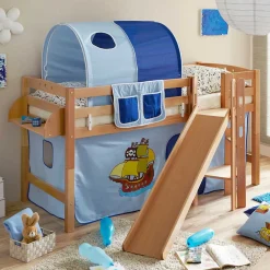 Wohnen Jugendbetten|Kindermöbel*Schräg Rutschen Hochbett in Natur Buche - Urak