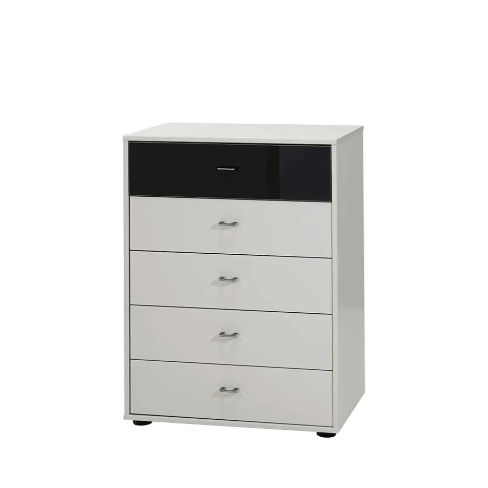 Wohnen Schubkastenkommode Louisonna in Weiß Schwarz