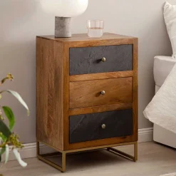 Wohnen Kommoden|Nachttische*3-Schubladen-Nachtkommode in Anthrazit Steinoptik - Posto