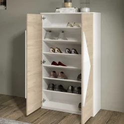 Wohnen Schuhschränke*Schuh Designschrank in Eiche Bianco & Weiß - Wilios
