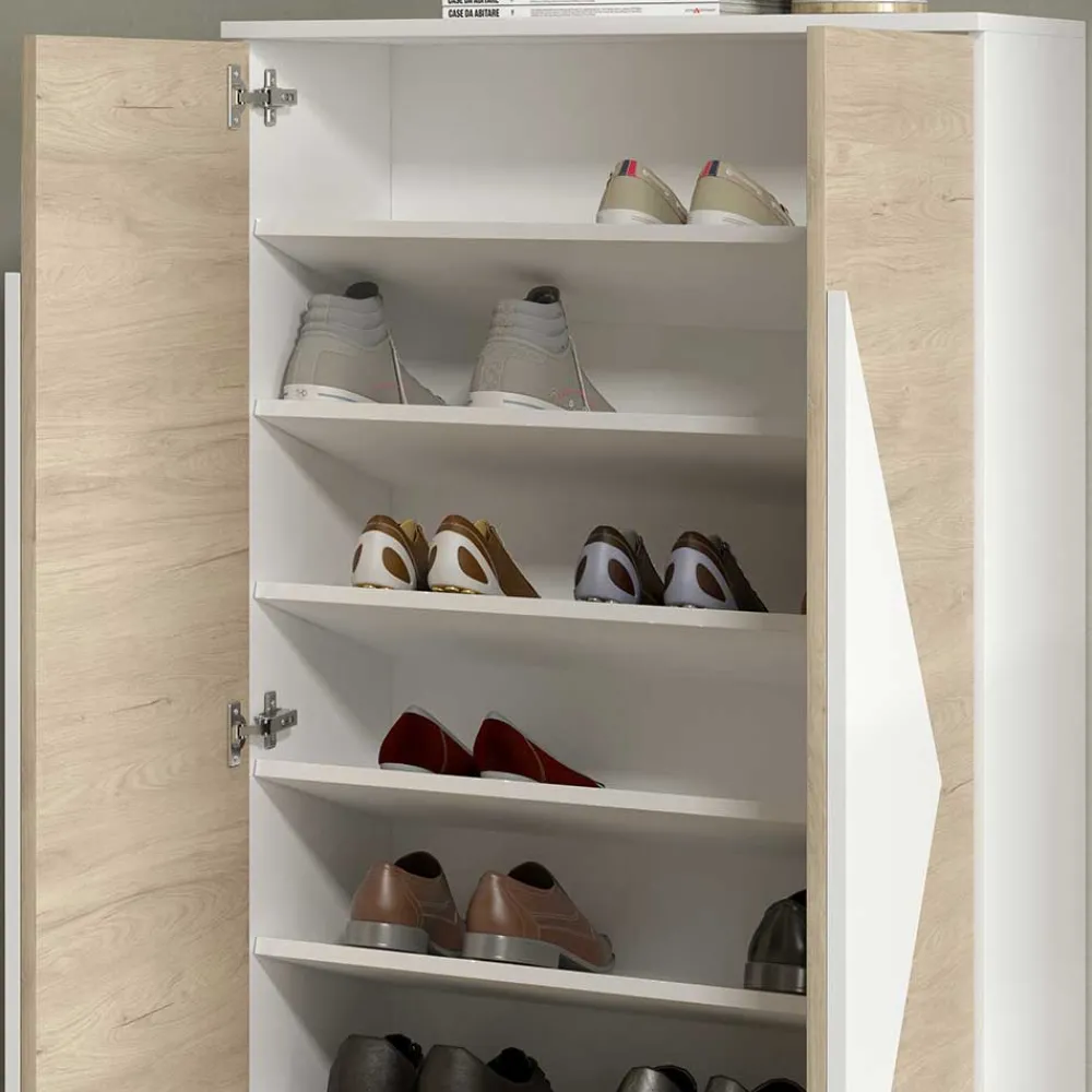 Wohnen Schuhschränke*Schuh Designschrank in Eiche Bianco & Weiß - Wilios