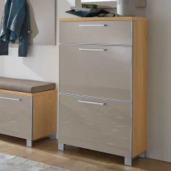 Wohnen Schuh Klappenschrank Diecca in Taupe Glas beschichtet