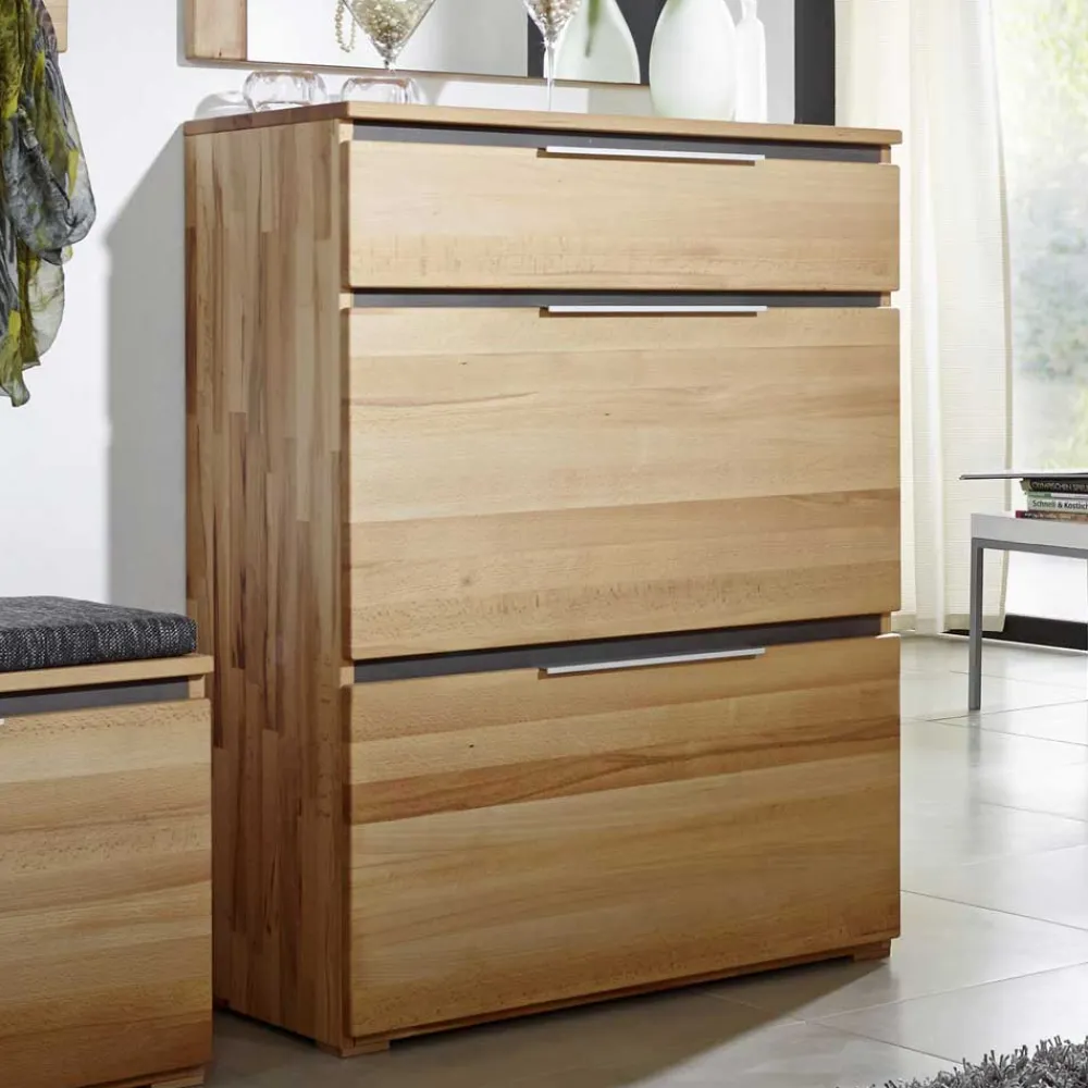 Wohnen Schuh Klappenschrank Leyrina aus Kernbuche massiv geölt