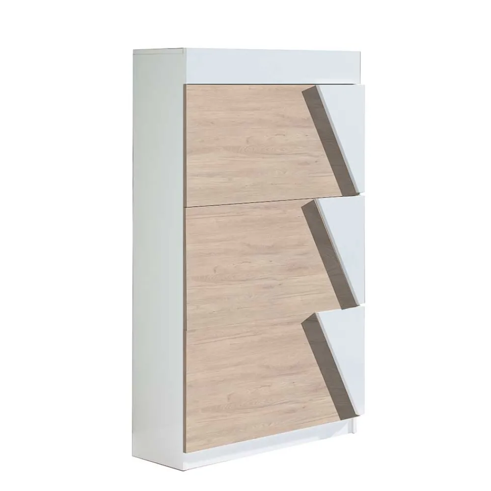 Wohnen Schuhschränke*Schuhklappenschrank in Weiß & Eiche Bianco - Nicalo