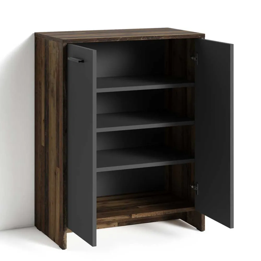 Wohnen Schuh-Kommode in Anthrazit und Altholz NB - Oktaria