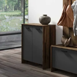 Wohnen Schuh-Kommode in Anthrazit und Altholz NB - Oktaria