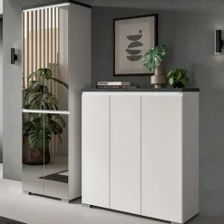 Wohnen Schuhschränke*Schuhkommode in Weiß und Dunkelgrau - Suad