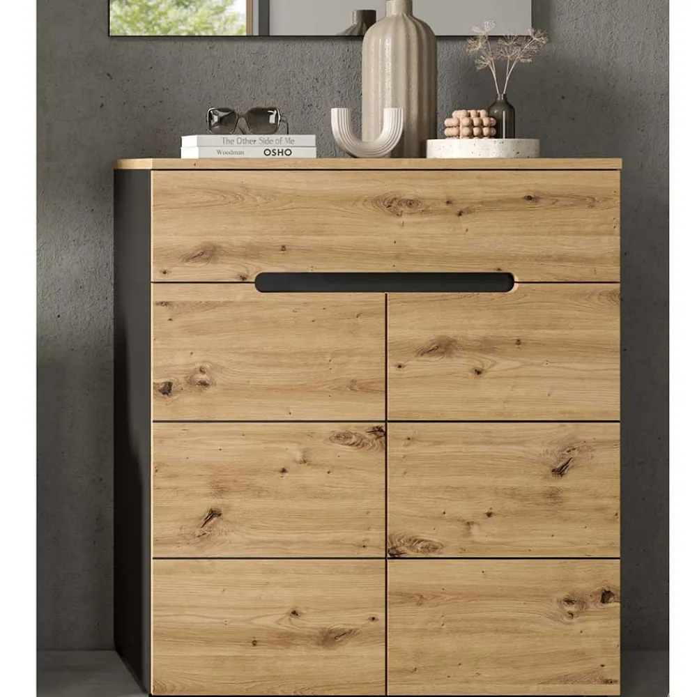 Wohnen Schuhkommode in Wildeiche mit Grau - Norja