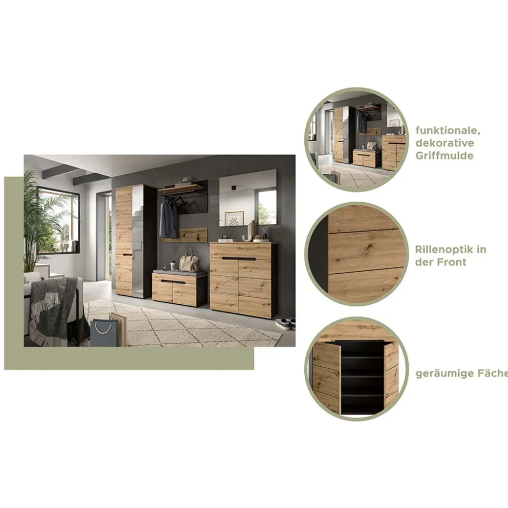 Wohnen Schuhkommode in Wildeiche mit Grau - Norja