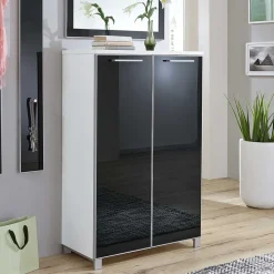 Wohnen Schuhkommode Liotra in Anthrazit Weiß Glas beschichtet