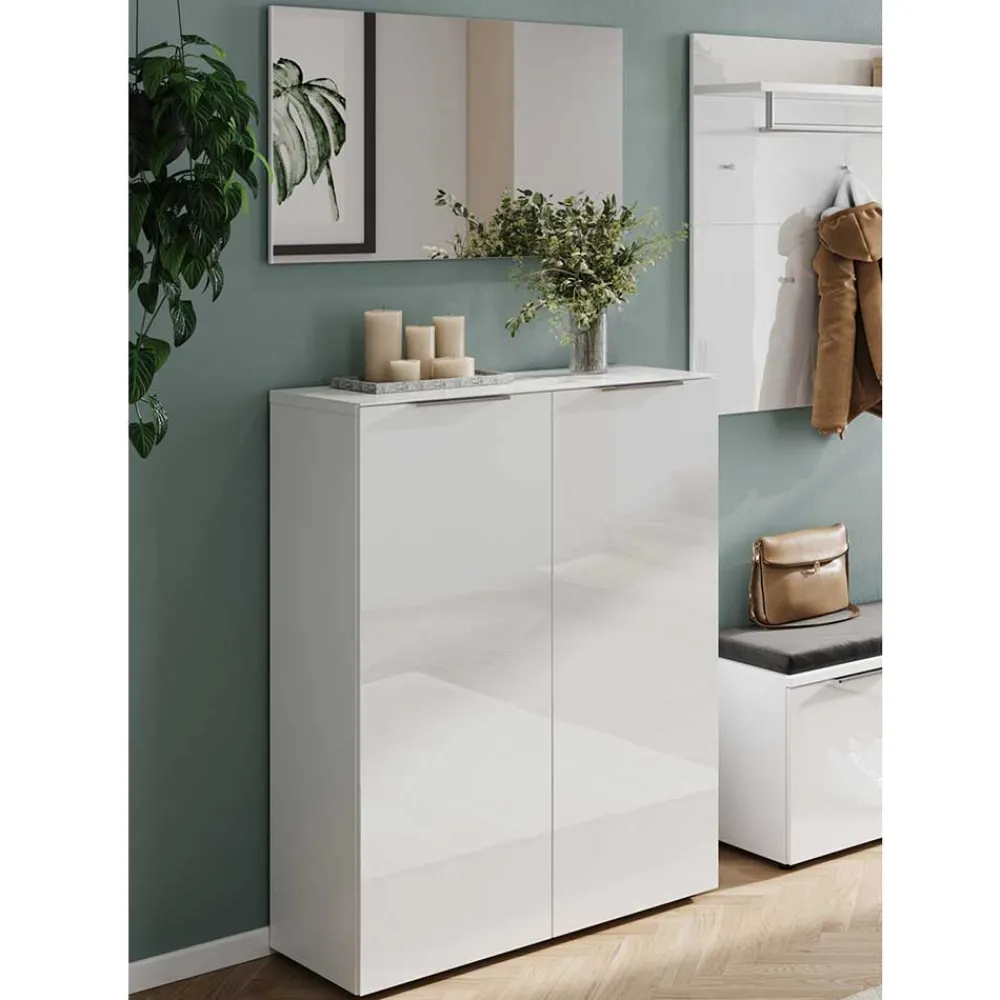Wohnen Schuhschrank & Spiegel Set in Weiß - Kofi (zweiteilig)