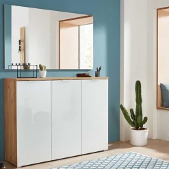 Wohnen Garderoben|Garderoben*Schuhschrank & Wandspiegel Set Reestyl in Eiche Dekor (zweiteilig)