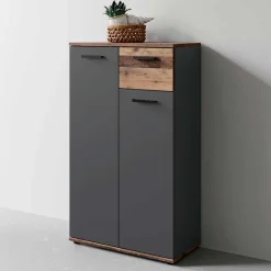 Wohnen Loft Möbel|Industrial Möbel*Schuhschrank in Anthrazit und Altholz Optik - Vlatu