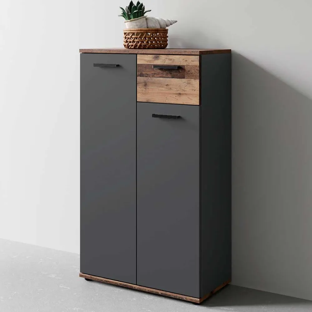 Wohnen Loft Möbel|Industrial Möbel*Schuhschrank in Anthrazit und Altholz Optik - Vlatu