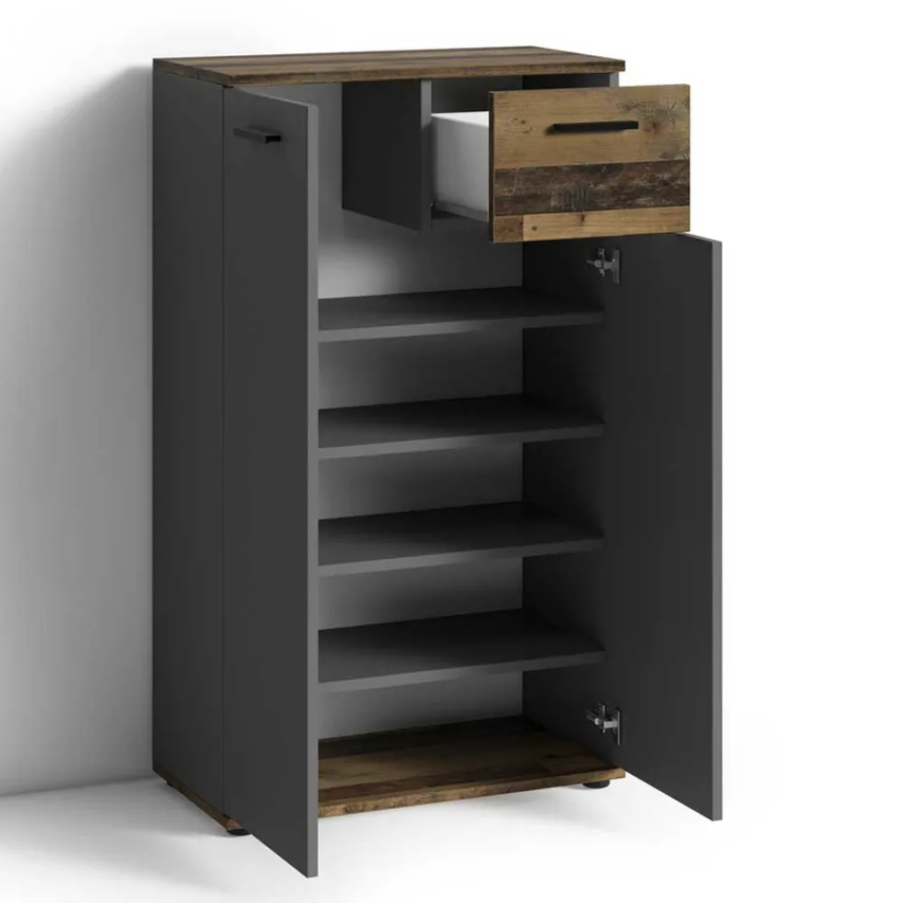 Wohnen Loft Möbel|Industrial Möbel*Schuhschrank in Anthrazit und Altholz Optik - Vlatu