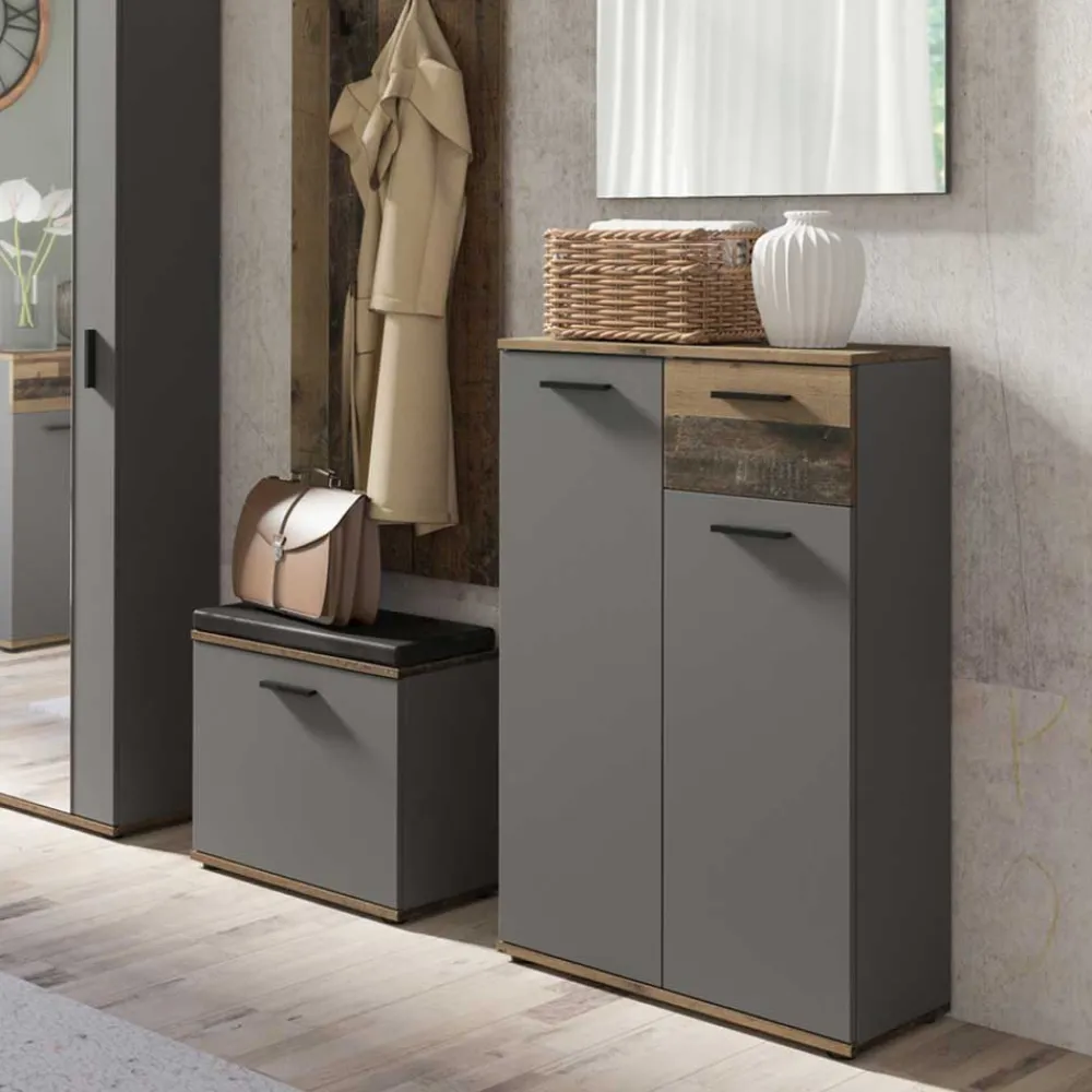 Wohnen Loft Möbel|Industrial Möbel*Schuhschrank in Anthrazit und Altholz Optik - Vlatu
