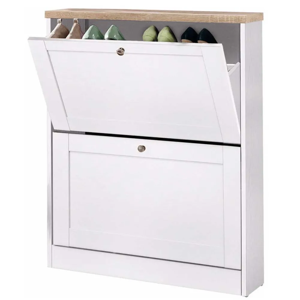Wohnen Schuhschränke*Schuhschrank in Weiß mit Sonoma-Eiche - Nudion