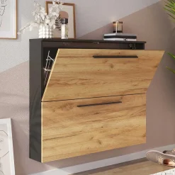 Wohnen Schuhschränke*Schuhschrank in Wildeiche NB & Anthrazit - Lampione