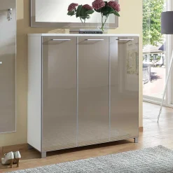 Wohnen Schuhschrank Srocca in Taupe Weiß Glas beschichtet