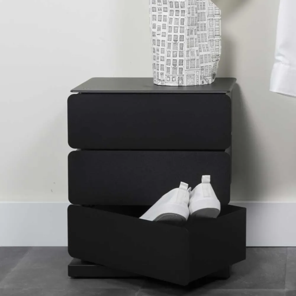 Wohnen Schuhschränke|Kommoden*Schwarze Design Stahlkommode mit drei Schubladen - Zunil